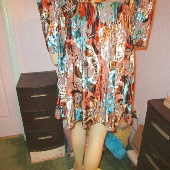 MECHANT Burnout VELVET Blouse Size L TOP Tunic 3/4 SLEEVES Asymmetrical FLOWY - Picture 9 of 11